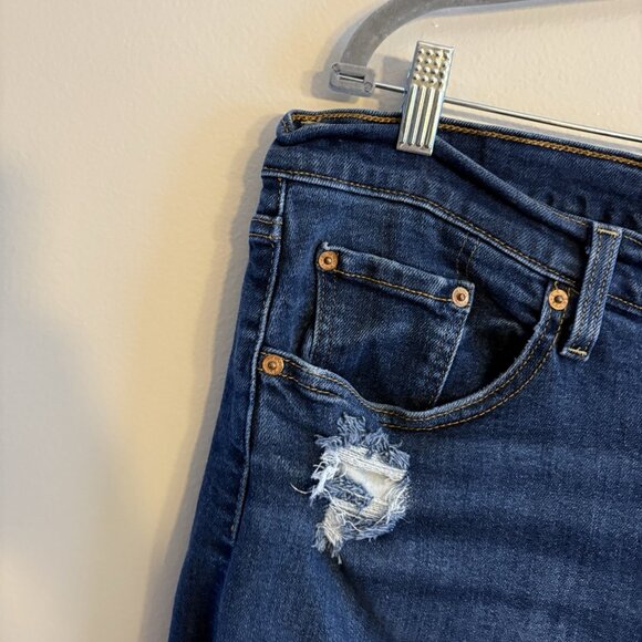 Levis Women Plus Sz 20W Dark Indigo Destructed Ribcage Straight Ankle Jeans - Picture 6 of 14